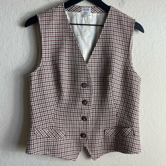 Vintage Celine Vest Wool Houndstooth Top Size 46 - Picture 5 of 8